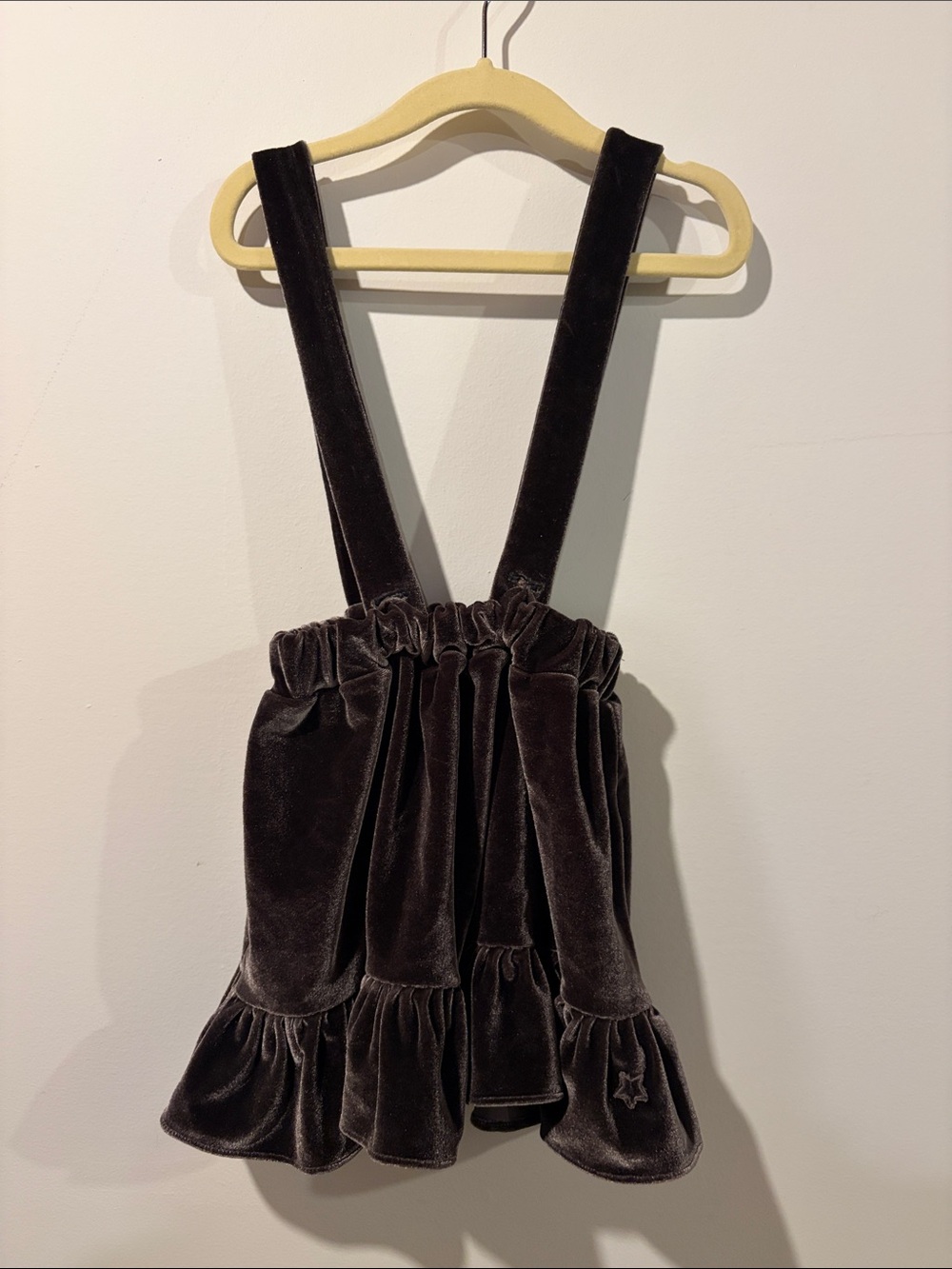 Tocoto Vintage Toddler Girls Velvet Pinafore with Ruffle Hem Dark Brown 3 Years